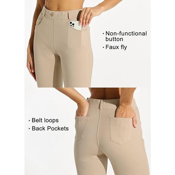 New Willit Women’s Pull-On Bootcut Leg Pants Beige Tan Stretch Office Career Med - Picture 3 of 14